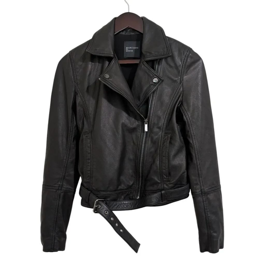 MARCIANO for GUESS 100% Lamb Leather Moto Jacket Black - Small